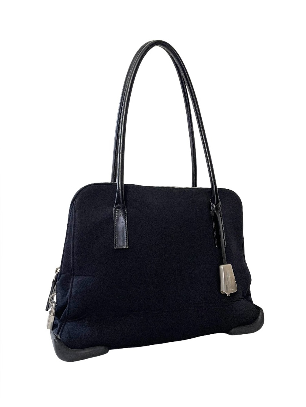 Prada AS IS black fabric and leather shoulder tote bag